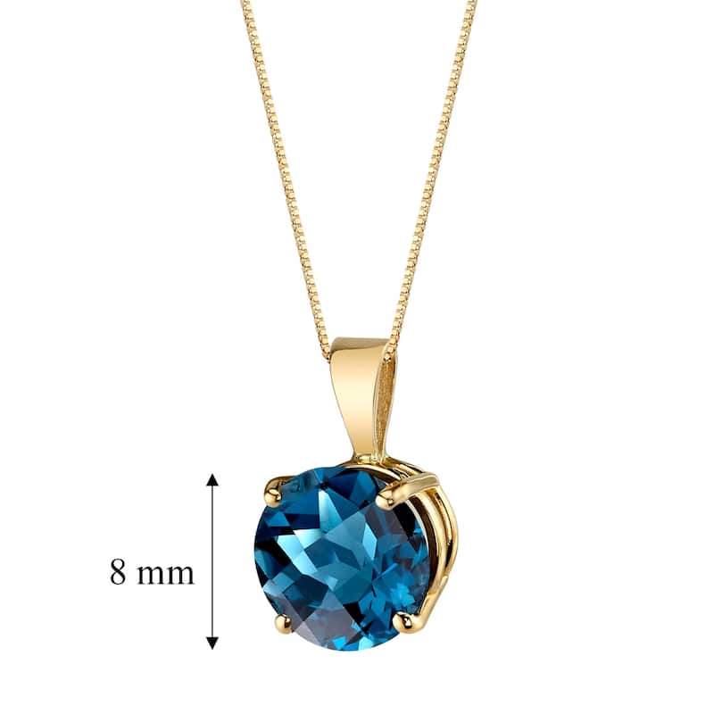 14k Yellow Gold Round Cut 2.50 cts London Blue Topaz Pendant