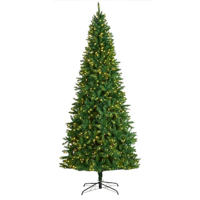 9ft. Fir Artificial Christmas Tree with 800 Clear LED Lights & 2093 Branches - Majestic Seasonal Holiday X-Mas Display