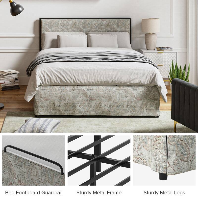 Oliver Modern Washable Slipcover Bed Upholstered Metal by HULALA HOME