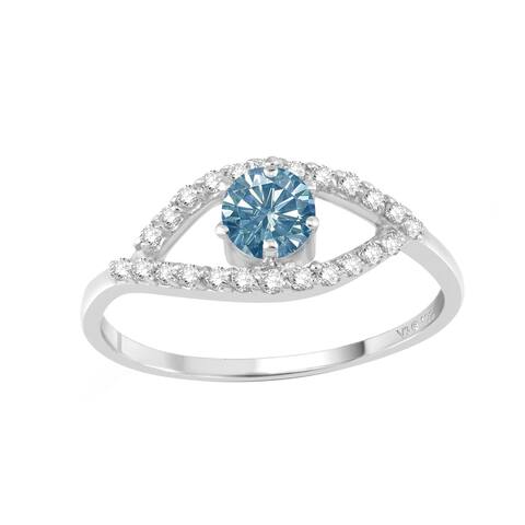 Sterling Silver with Blue Moissanite and White Zircon Evil Eye Ring