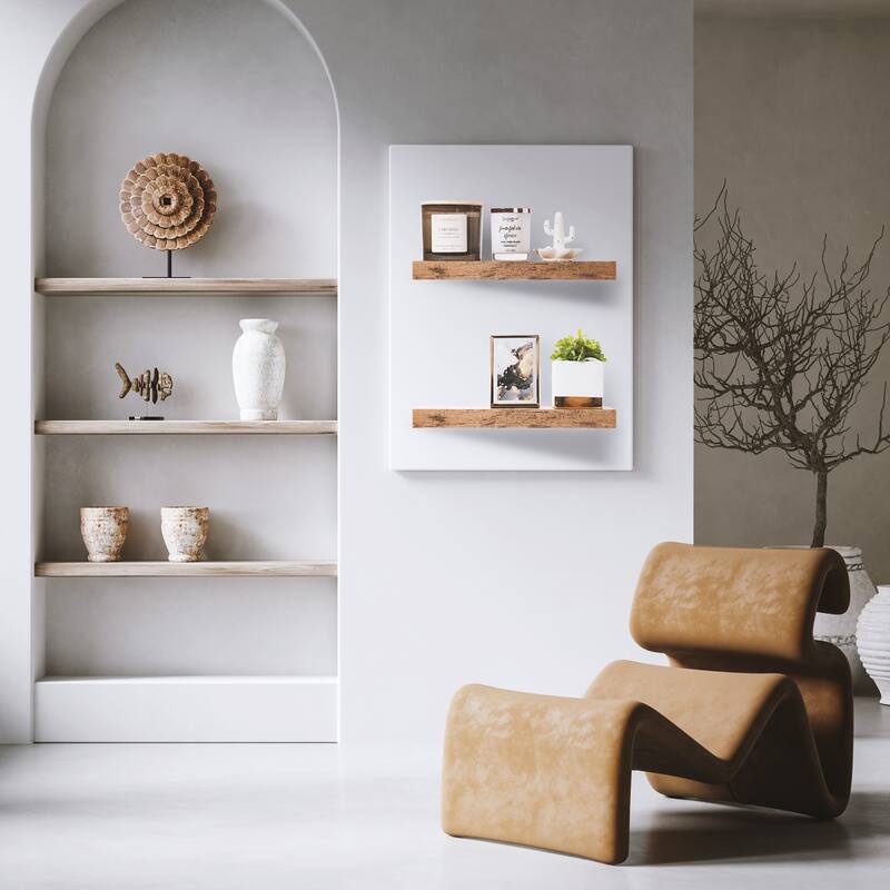 Floating Shelf Set Rustic Wood Hanging Rectangle Wall Shelves (2-Pack) - 16.25" L x 5.50" W X 1.50" H