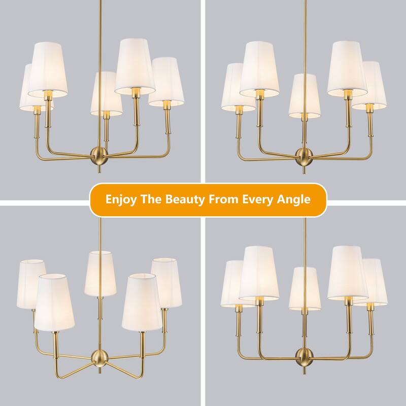 Starsky 5-Light Classic Traditional Chandelier with White Fabric Shades