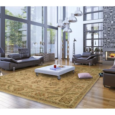 Traditional Beige Hand-Knotted Wool Area Rug