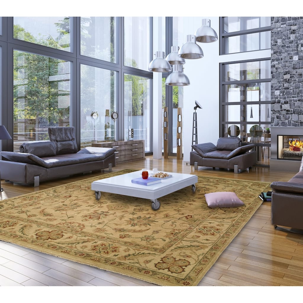 Traditional Beige Hand-Knotted Wool Area Rug