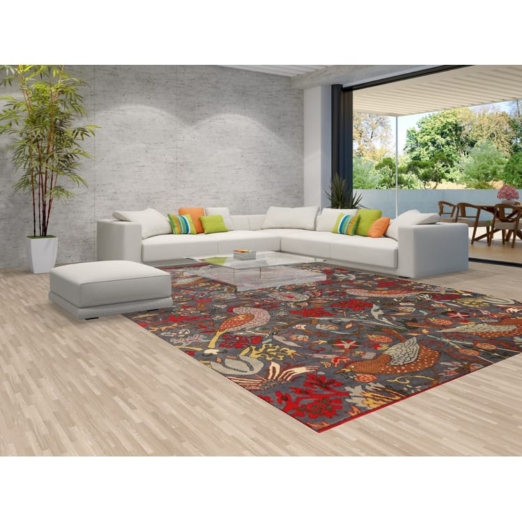 Hand Knotted Oriental 100% Wool Carpet Traditional All-Over Greys & Charcoal Ziegler Area Rug - 13' 11'' X 10' 1''