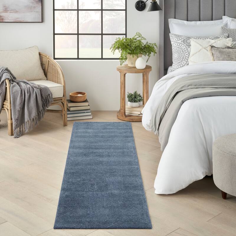 Michael Amini Abstract Linear Shimmer Area Rug - 2'3" x 8' - Blue