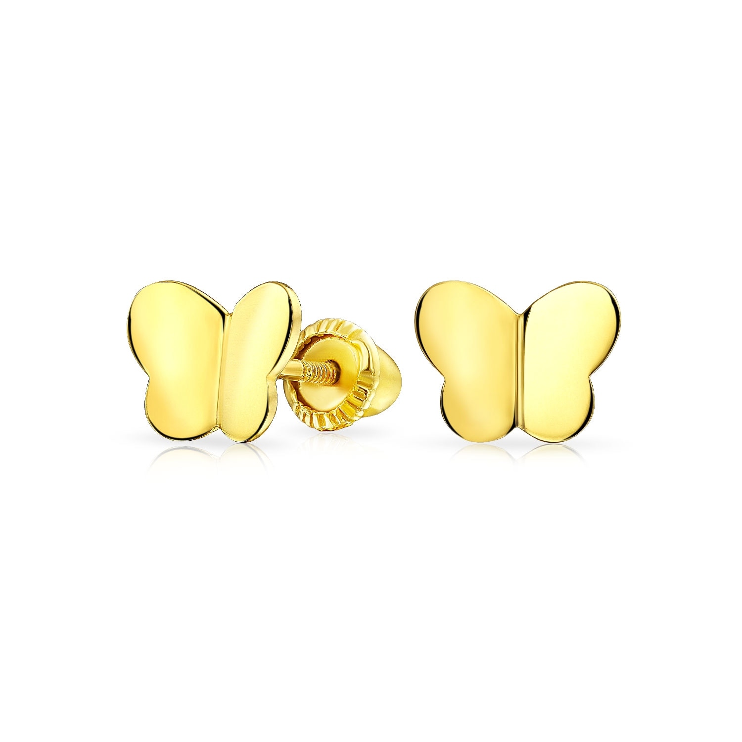 Tiny Minimalist Lucky Butterfly Stud Earrings For Women For Teen For Girlfriend Real 14K Yellow Gold Screwback
