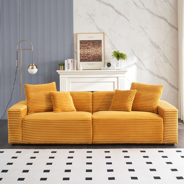 Luxurious 104.72 Inch Corduroy Sofa with 4 Pillows Comfortable 4 Seat Living Room Couch Bed Bath Beyond 41520755