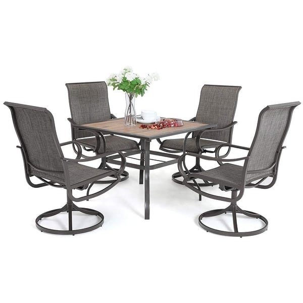 Mfstudio 5 Piece Steel Patio Dining Swivel Chairs And Square Table Set 37 Square Wood Like Table And 4 Dining Chairs Overstock 32091770