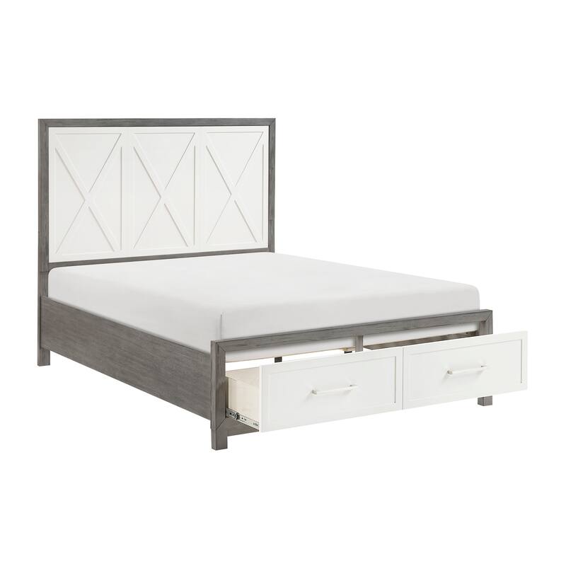 Queen Size Wood Platform Bed with Storage Footboard and Modern Design