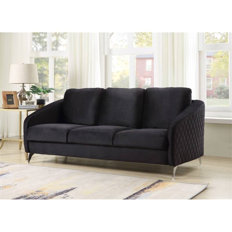 19" Seat Height Velvet Modern Chic Sofa Couch - Black