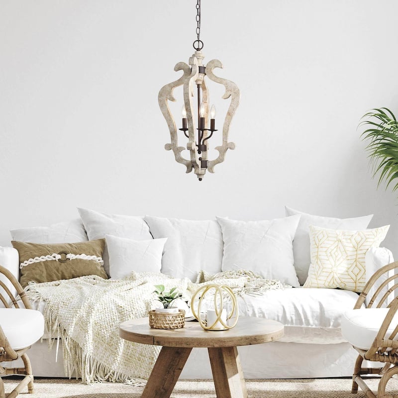 The Gray Barn Farmhouse 3/4-Light Wood Chandelier Lantern Foyer Island Lights