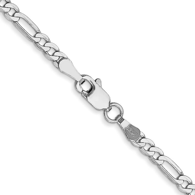 Curata Women's 14k White Gold 2.75mm Flat Figaro Chain Anklet - 10 Inch