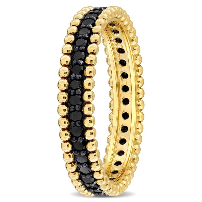 Miadora 3/5ct TDW Black Diamond Beaded Eternity Ring 14k Yellow Gold