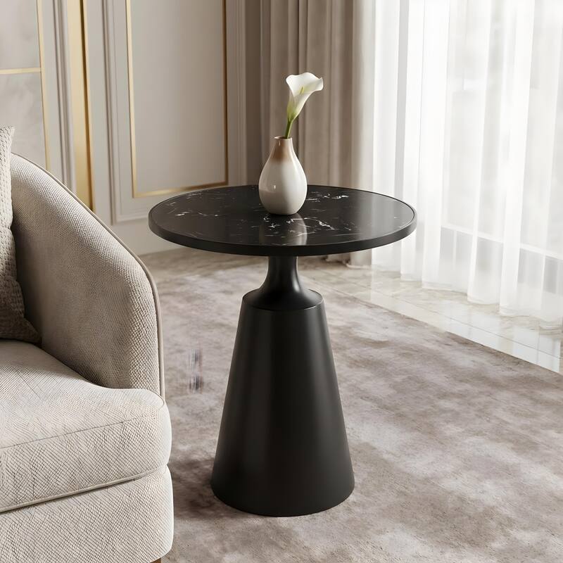 Christopher Knight Home - Lunaro Modern Marble Pattern Top/ Round Glass Top Round Side Table with Black Iron Base