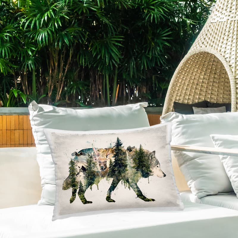 Stupell Woodland Wildlife Wolf Contour Printed Outdoor Throw Pillow Design by Barrett Biggers