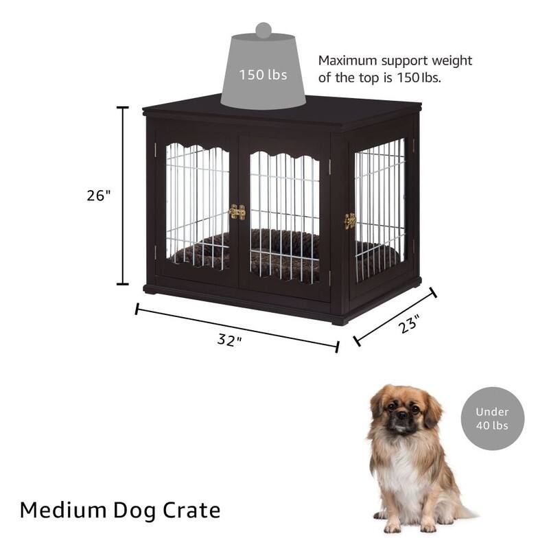 Unipaws Pet Crate End Table, Wooden Wire Dog Kennel with Pet Bed