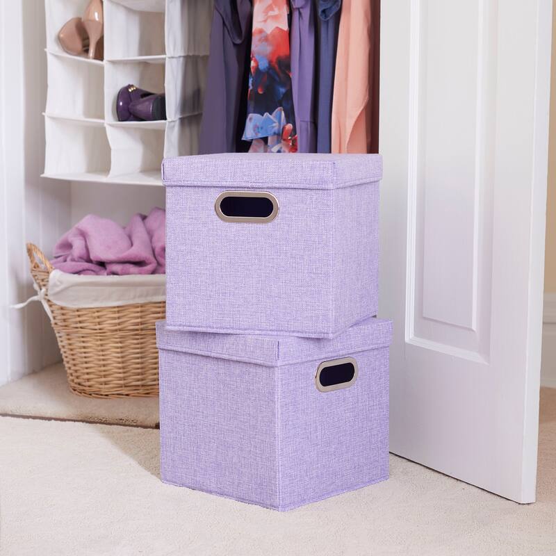 Household Essentials Storage Bins with Lids and Chromed Grommet Handles - Iris Heather