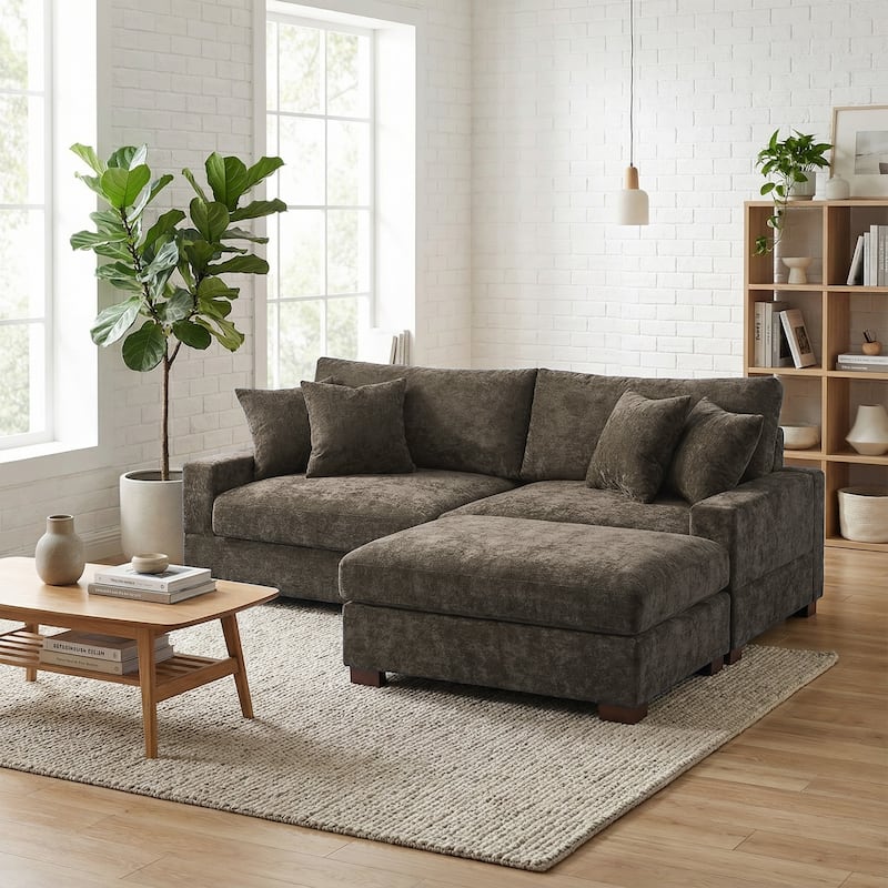 Oversized Chenille Modular Sectional Sofa Living Room Set with Ottoman