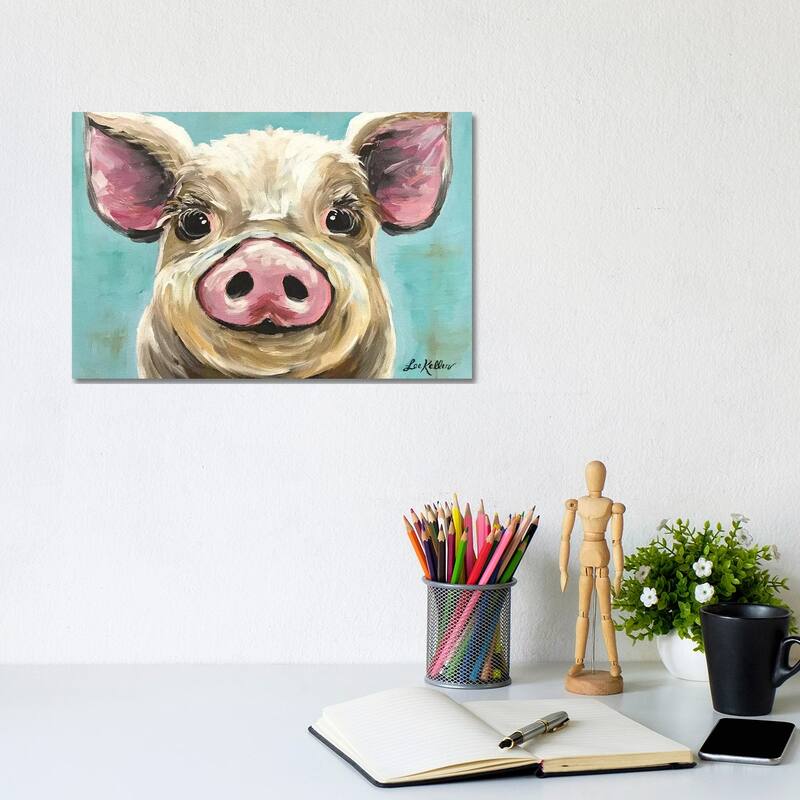 iCanvas "Rosey The Pig On Turquoise" by Hippie Hound Studios Canvas Print - 8x12x0.75