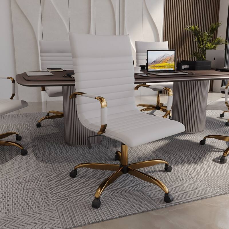 LeisureMod Harris Leatherette Office Chair With Gold Frame - Grey - 23"Dx23"Wx46"H