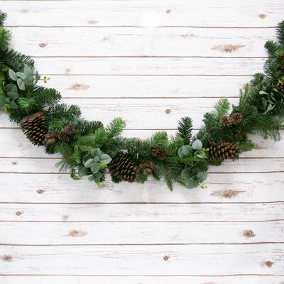 6ft Artificial Mixed Pine Cone Eucalyptus & Pine Christmas Garland - 72" L x 7" W x 5" DP