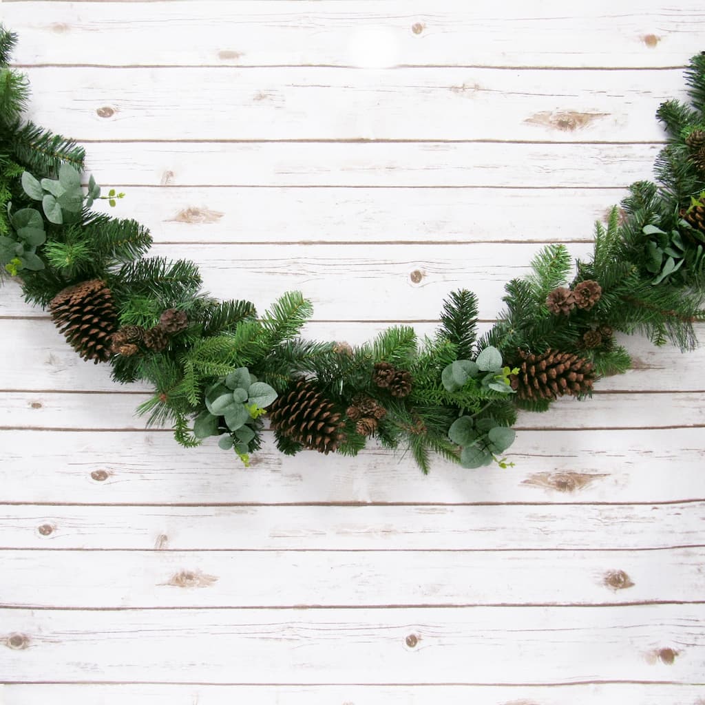 6ft Artificial Mixed Pine Cone Eucalyptus & Pine Christmas Garland - 72" L x 7" W x 5" DP
