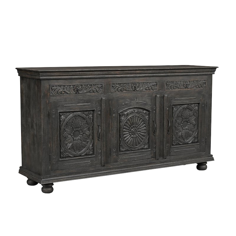 Florence Handcrafted Solid Wood Sideboard with Carved Floral Storage