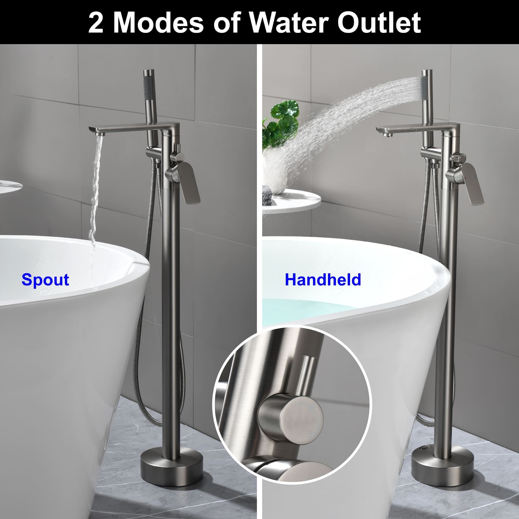 2-Handle outlets Freestanding Floor Mount Roman Tub Faucet Bathtub Filler with Hand Show