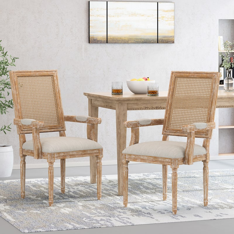 Roomfitters French Country Dining Chairs with Cane Back and Fluted Legs, Set of 2