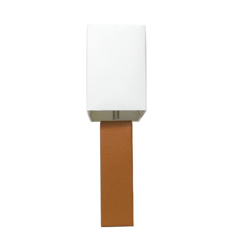 Leather Table Lamp with White Fabric Shade