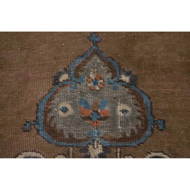 Brown Over Dyed Tabriz Persian Vintage Rug Handmade Wool Carpet - 9'3"x 12'7"