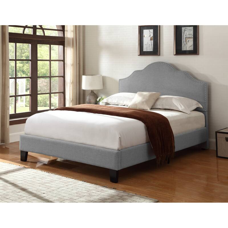 Full Size Gray Upholstered Bed Frame with Transitional Style