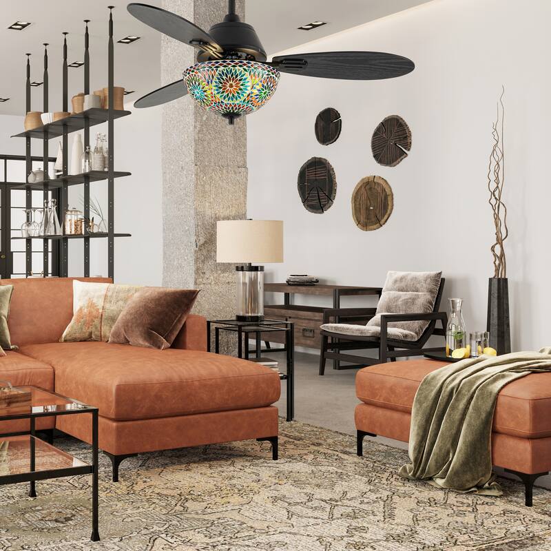 Costello River of Goods 3-blade 42-inch Modern Indoor Ceiling Fan with Mosaic Glass Shade and Remote Control