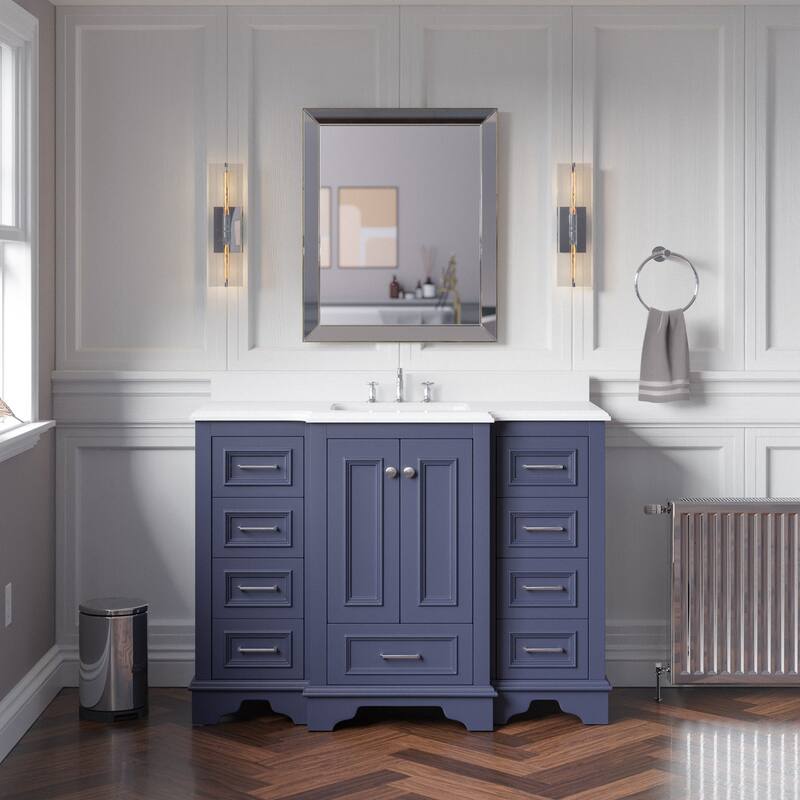 KitchenBathCollection Nantucket 48" Bathroom Vanity with Quartz Top - Marine Gray