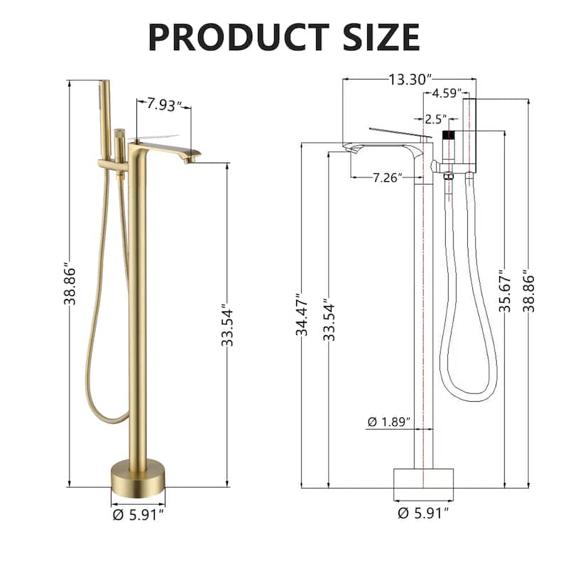 Bathtub Faucet, Floor Mount Free Standing Bathtub Faucet Tub Filler w/ Handheld Shower