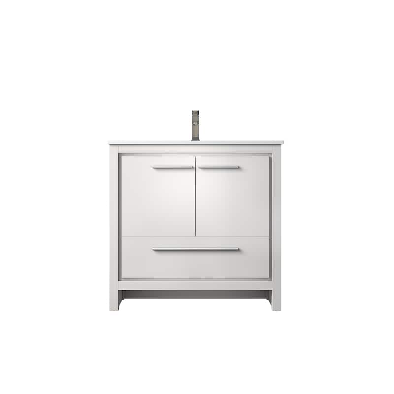 Lafarre Bath Vanity Cultured Marble Top, Sink and Gun Metal Faucet - 36 inch - White