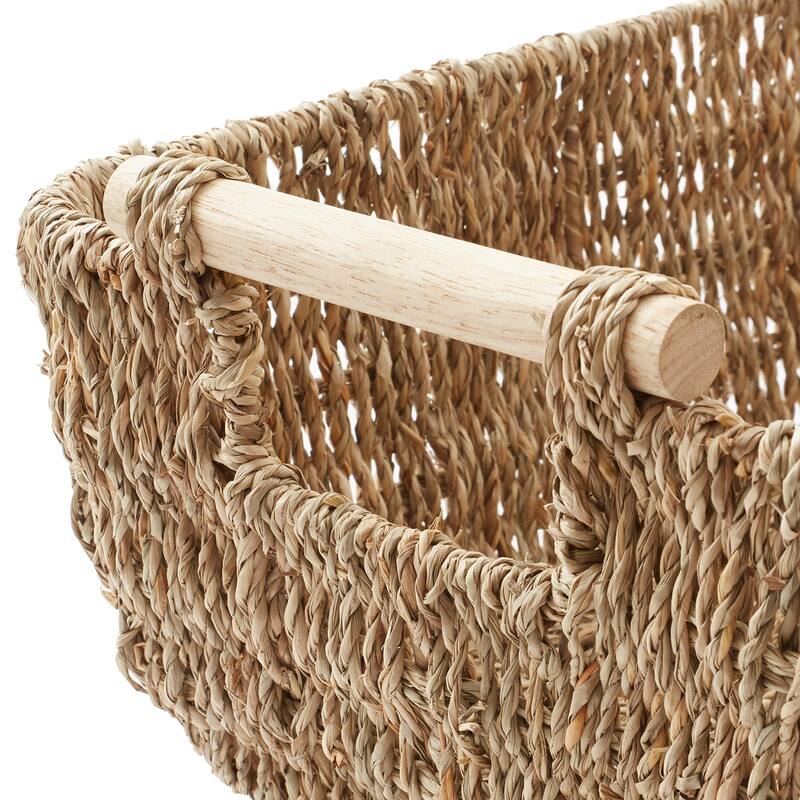 Hyacinth Seagrass Oval Storage Baskets with Wooden Handles Woven Bins