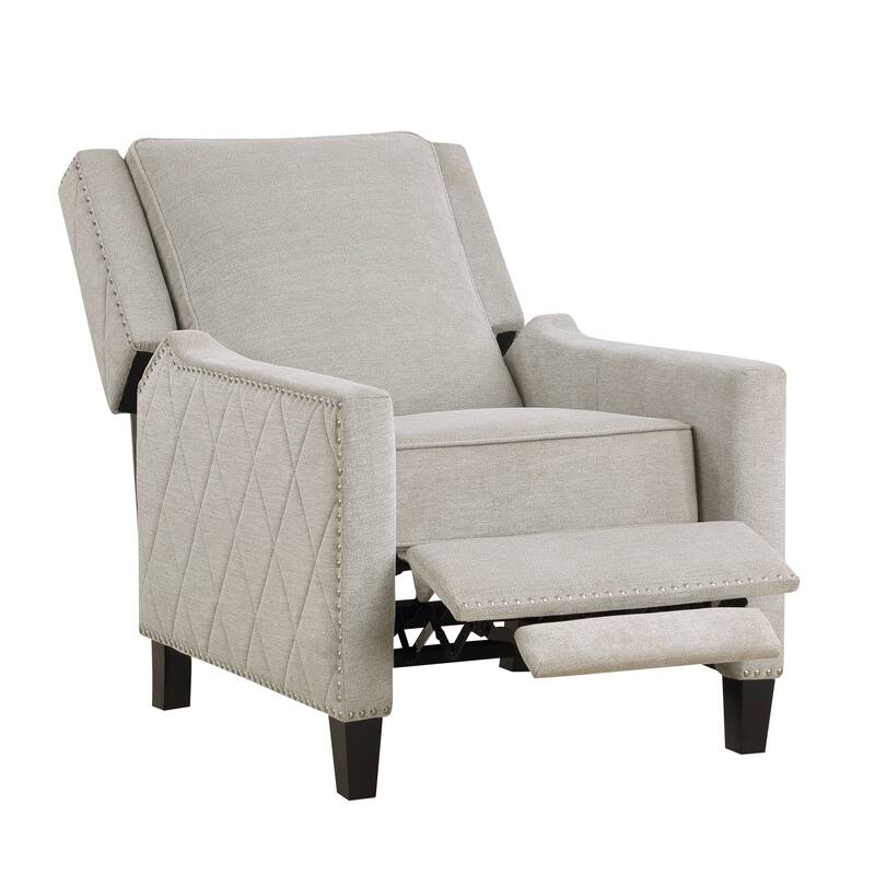 Reclining Chair 1Pc Sand-Color Textured Fabric Upholstered Nailhead Trim Wood Frame