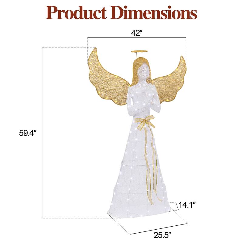 Golden Wing Angel Christmas Decoration With Light - White