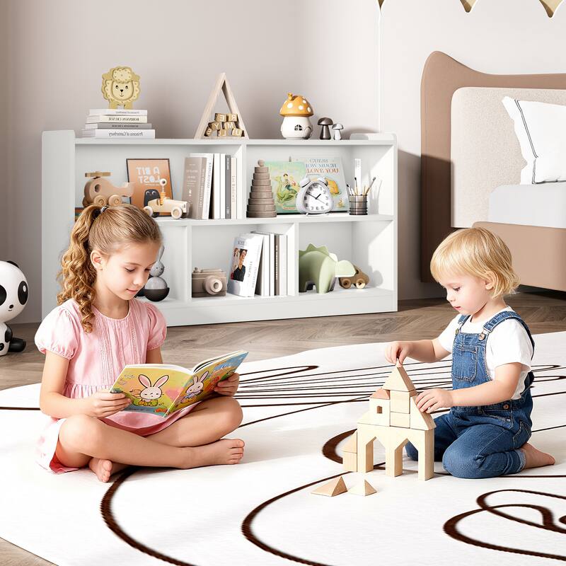 Wooden Storage Cabinet with 5 Sections, Montessori Kids Bookshelf and Toy Organizer for Nursery, Playroom & Classroom