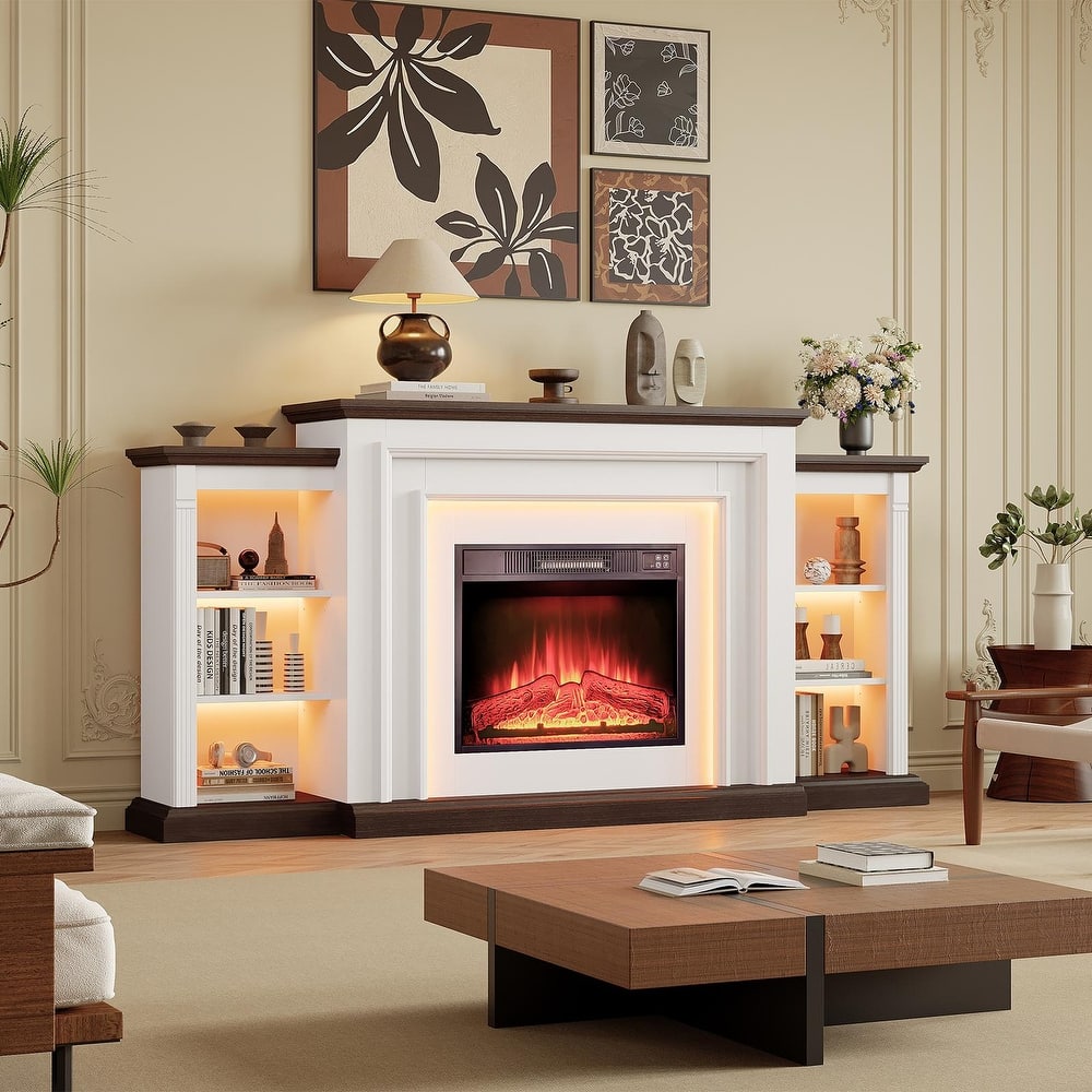 72 inch LED Electric Fireplace with Mantel Fireplace TV Stand Entertainment Center