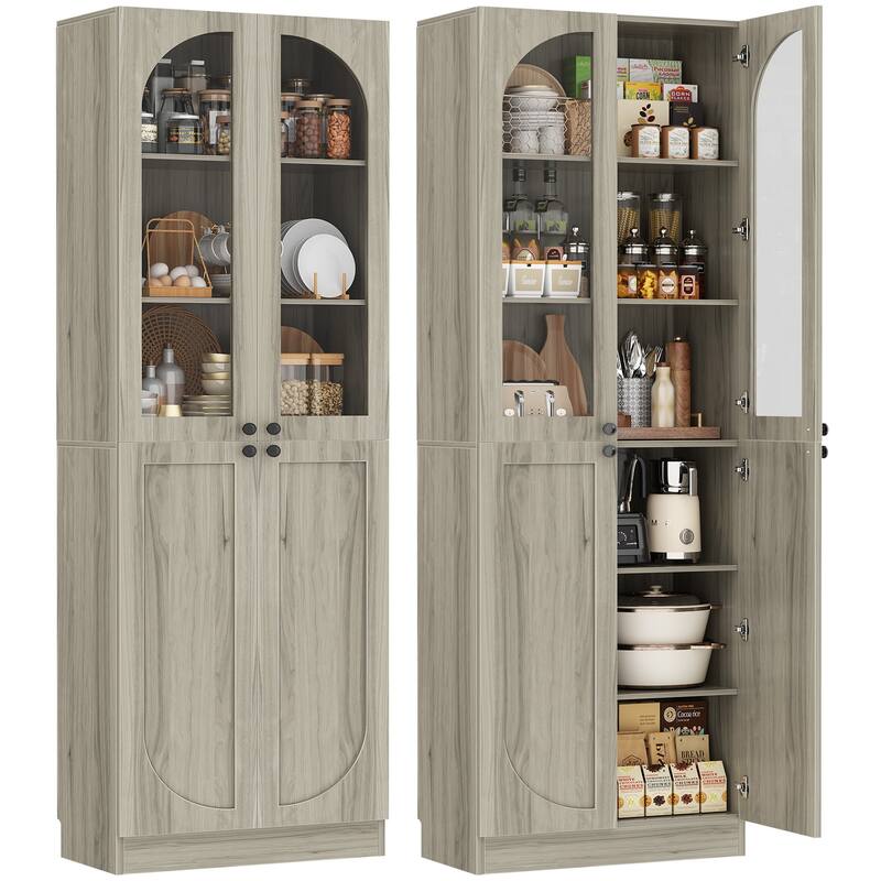 80" Tall Kitchen Pantry Storage Cabinet with 4 Doors & Adjustable Shelves, Freestanding 6-Tiers Buffet Cabinets for Dining Room