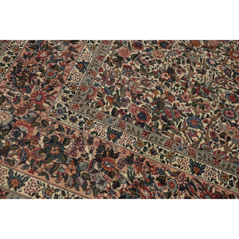 Hand Knotted Oriental 100% Wool Carpet Traditional All-Over Beige & Ivories Kerman Area Rug - 14' 0'' X 9' 11''