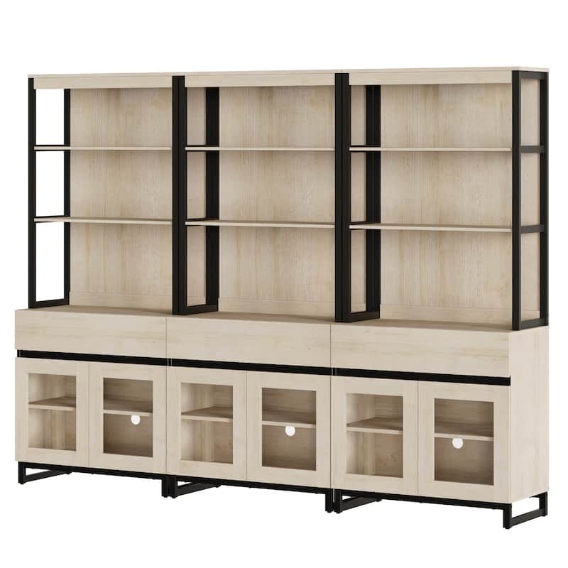 3 PCS Modern 72" Tall Buffet Cabinet with 3 Drawers and Open Shelves, Storage Cabinet for Dining Room or Kitchen