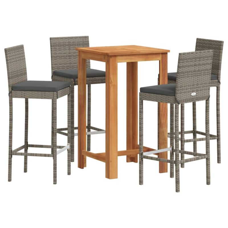 vidaXL Garden Bar Set Grey Solid Acacia Wood Medium Removable Covers - 23.6 x 23.6 x 41.3