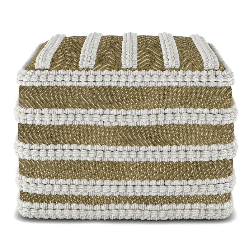 WYNDENHALL Jericho Square Woven Pouf in Natural and White Recycled PET Polyester