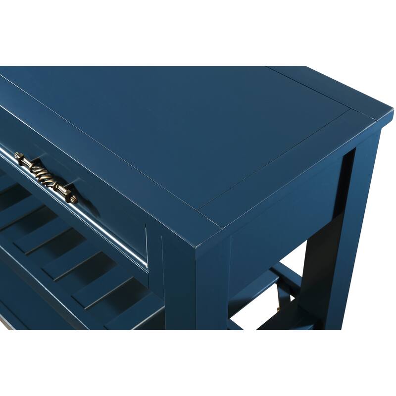 Anmytek Mid Century Modern Console Table Entryway with Drawers Navy Blue Retro Hallway Storage
