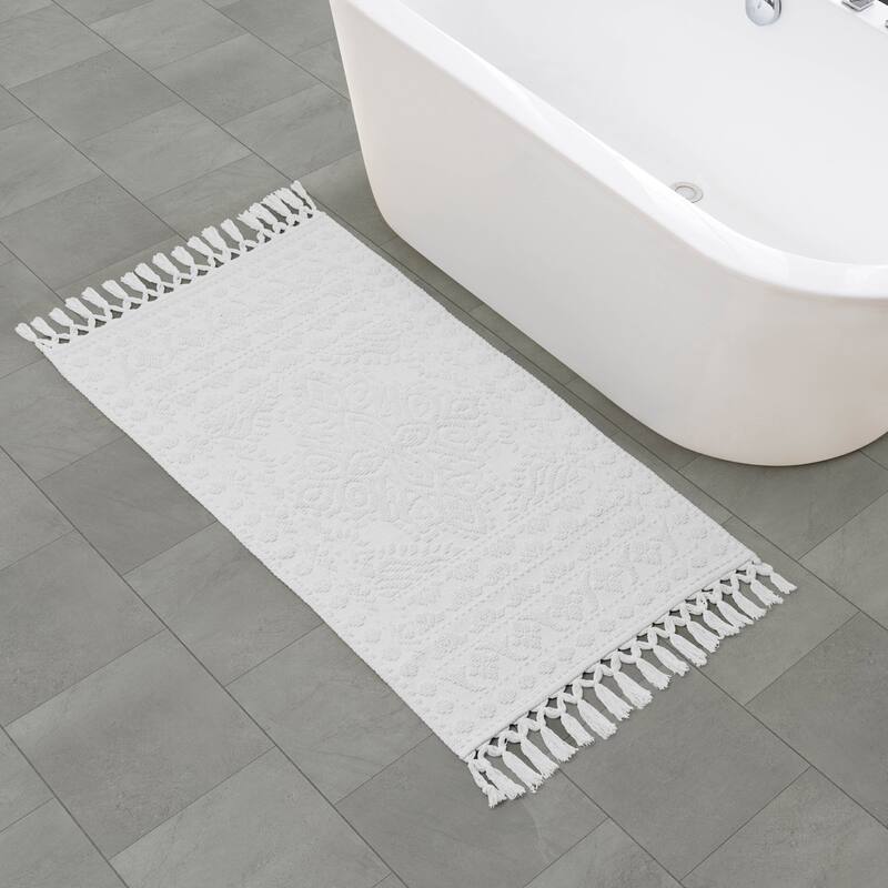 French Connection Nellore Fringe Cotton Bath Rug - 26x49 - White