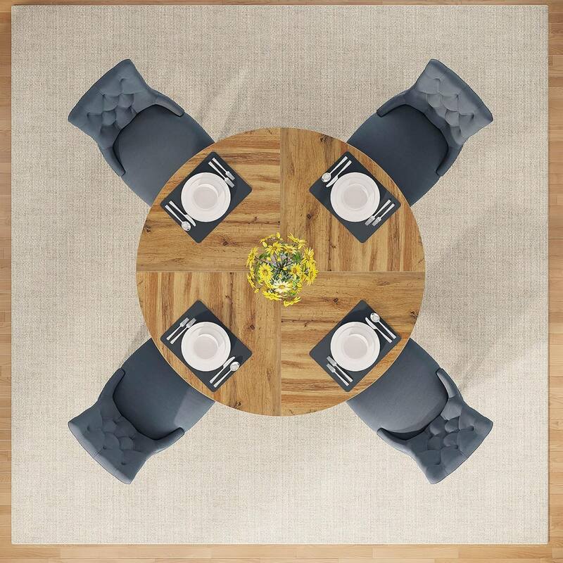 47" Round Dining Table for 4-6 People Rustic Wood Table with Pedestal Base for Kitchen Dining Room Living Room